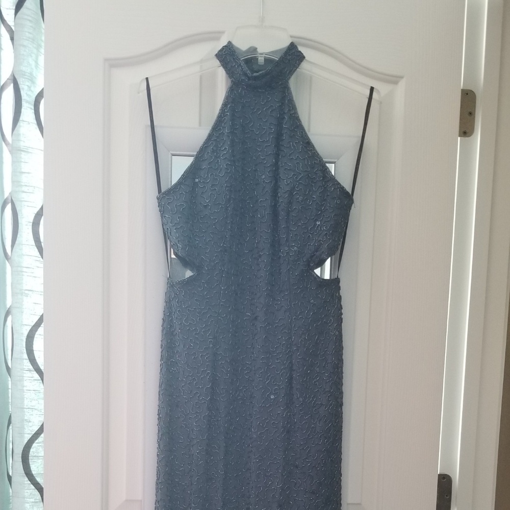 Long beaded pewter dress